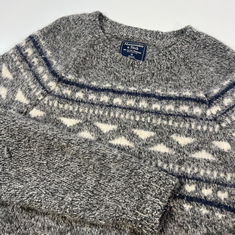 Abercrombie & Fitch Sweater Mens Medium Gray Knit Wool Blend Nordic Ski Skiing